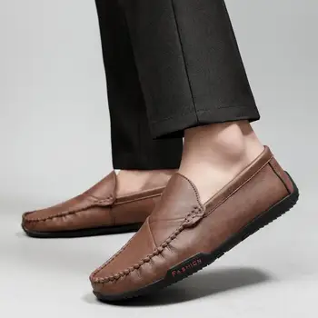  Новая мужская обувь из натуральной кожи, модные туфли-бини, повседневная обувь из телячьей кожи без шнуровки, мужская обувь для вождения без шнуровки, мягкая подошва