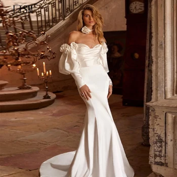  LISM Элегантное Свадебное Платье С Открытыми Плечами Vestidos De Novia 3D С Цветами Русалки Длиной До пола На Заказ Свадебное Платье На Молнии Сзади