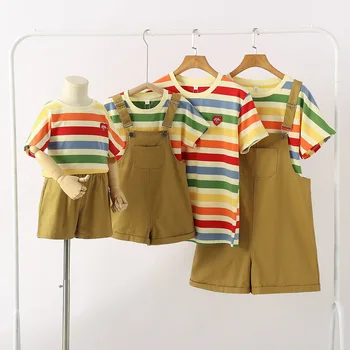  Радужная футболка для родителей, одинаковые наряды для отца и сына, комплект комбинезонов для матери и дочки, семейная одежда в полоску, детская одежда