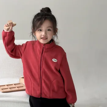  Ins Корейская зимняя флисовая куртка для девочек с реверсивным рисунком, однотонный повседневный теплый топ для девочек, свободное универсальное свежее пальто для девочек