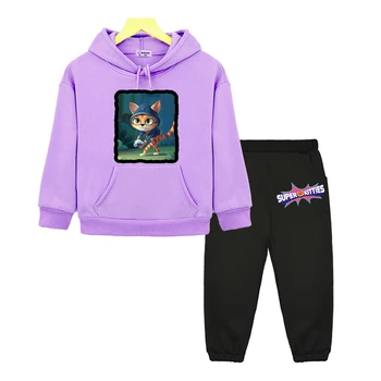  Супер котята толстовки Детские комплекты одежды бутик флисовый пуловер мальчик девочка аниме толстовка осень повседневная с капюшоном Детская одежда