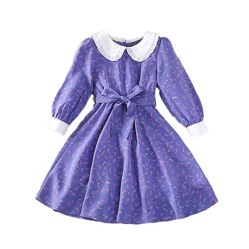  Детское платье для девочек, осенняя одежда, одежда принцессы, милая юбка с длинными рукавами и принтом, детские платья для девочек
