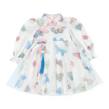  Платье для девочек, весна и осень 2022, детское платье принцессы Ханфу в иностранном стиле, Чонсам, милое модное розовое платье для маленьких девочек