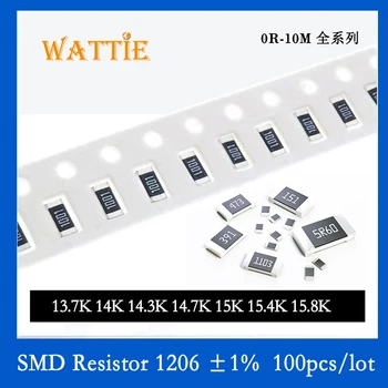  SMD резистор 1206 1% 13,7K 14K 14,3K 14,7K 15K 15,4K 15,8K 100 шт./лот микросхемные резисторы 1/4 Вт 3,2 мм*1,6 мм