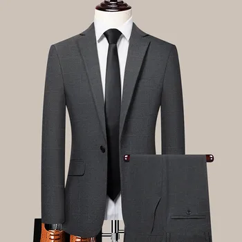  Высококачественный Новый мужской костюм (костюм + брюки), подходящий по стилю, красивый свадебный деловой повседневный корейский вариант, приталенный костюм, 2 комплекта
