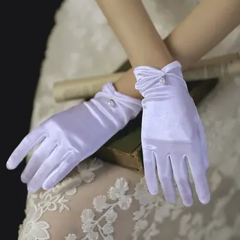  Модная вечеринка Lolita JK Performance, Атласные Пятипальцевые Жемчужные Корейские варежки для вождения, перчатки с полными пальцами, женские Свадебные перчатки