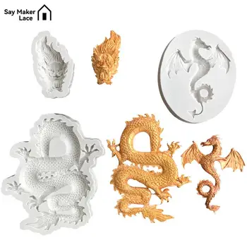  Силиконовая форма с 3D рисунком Дракона, Помадная свеча, Аромат Смолы, Каменные украшения, форма для мыла для украшения кондитерских изделий, кексов.