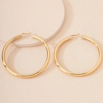  Позолоченные серьги-кольца для женщин, Гладкие Большие круглые серьги, свадьба, Помолвка, Изысканные Корейские модные украшения