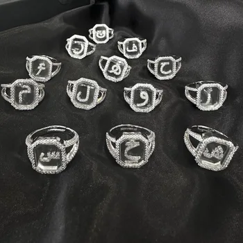  2023 Новые модные роскошные серебряные кольца с открытым арабским алфавитом для женщин, свадебные фиолетовые кольца на палец, обруч, подарок для вечеринки, ювелирные изделия