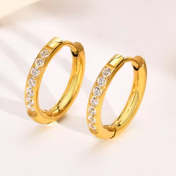  Артикул 17 мм Серьги-кольца Huggie для женщин, Подарки, ювелирные изделия, Обручи из нержавеющей стали золотого цвета с драгоценными камнями AAA CZ