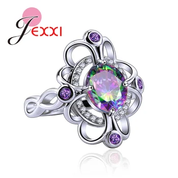  Оригинальный дизайн, подлинные Обручальные кольца из стерлингового серебра 925 пробы, Разноцветные/цвета морской волны, Круглые кольца с основным камнем, модные украшения в корейском стиле