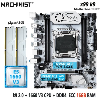  Комплект материнской платы MACHINIST K9 2.0 X99 LGA2011-3 Kit Xeon E5 1660 V3 CPU Процессор 2X8 = 16 ГБ Оперативной памяти DDR4 ECC Nvme M.2 M-ATX