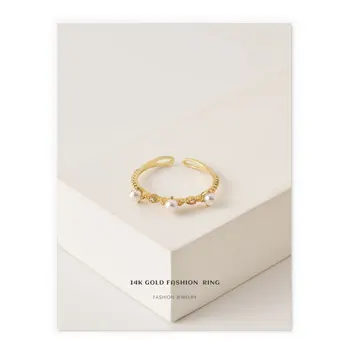  Корейские модные кольца для женщин, покрытые латунью из настоящего золота 14 карат, имитация жемчуга, Циркон, кольцо на указательный палец, популярные ювелирные изделия, изысканные ювелирные изделия.