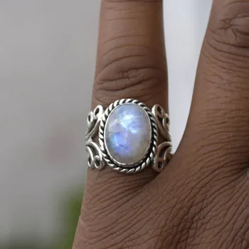  Винтажные кольца с геометрическим лунным камнем в стиле Ретро Для женщин, вечерние панк-украшения для девочек Anillo jz873