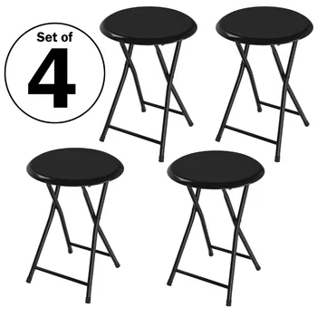  Фирменные складные барные стулья для дома–Набор из 4, 18-дюймовых стульев - вместимостью 300 фунтов и мягкими сиденьями (черный)