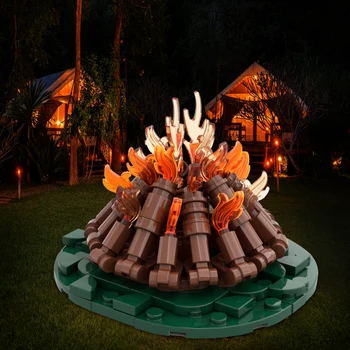  MOC Wilderness Campfire - Классические Деревянные Кирпичи Фестиваль Празднования Пламени Модель Строительного Блока Детская Игрушка На День Рождения Рождественский Подарок