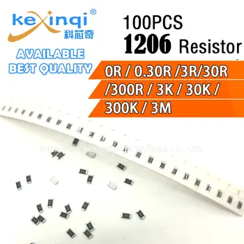  100 шт./лот SMD 1206 Резистор 0,25 Вт 1/4 Вт сопротивление 0R Ом 0,30R 3R 30R 300R 3K 30K 300K 3M