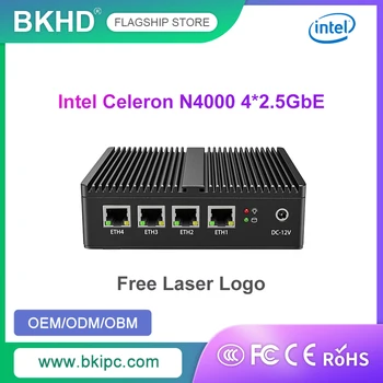  BKHD мини-ПК без вентилятора Intel Celeron N4000, Брандмауэр устройства, OPNsense, 4 * LAN, 2.5G, I225, I226, Ethernet, pfSense, ESXI