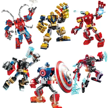 Кукла Marvel Супергерой Мстители Строительные блоки Тор Железный Человек Подвижная модель сустава Человека-паука Собранные игрушки из строительных блоков