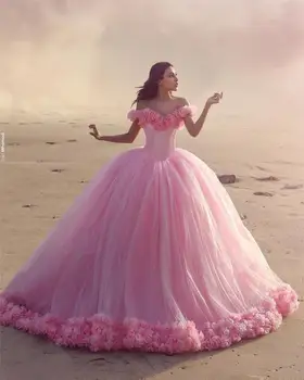  Свадебные платья Розовое Облако 3D Цветок Роза Длинное Тюлевое свадебное платье с пышными Оборками Said Mhamad