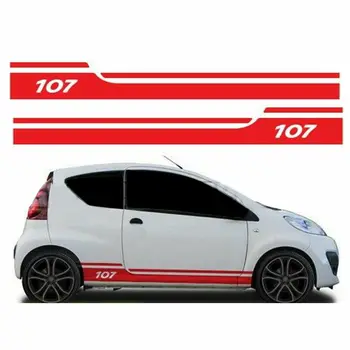  Для 2шт Peugeot 107 Боковые гоночные полосы Графика Наклейки на кузов автомобиля Виниловые наклейки