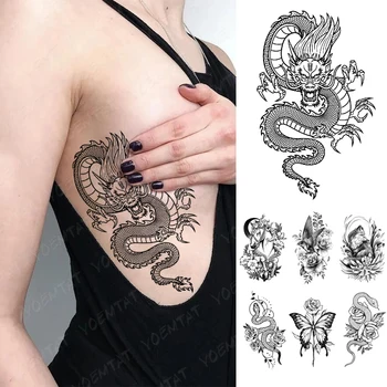  Водонепроницаемая временная татуировка простая линия дракон змея Флэш-татуировки Готический Y2K Боди-арт Рука Поддельная Татуировка Мужчины Женщины