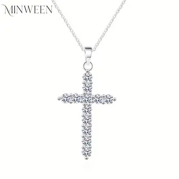  MINWEEN 2,5-5 мм Полное Ожерелье из Муассанита для Женщин, 100% Стерлинговое Серебро, Роскошные Ювелирные Изделия, Подвеска для Вечеринки, Высокое Качество
