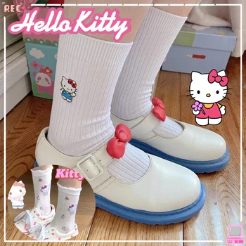  Женские носки Sanrio Kawaii Hello Kitty, Мультяшные модные чулки средней длины, Длинные носки для девочек, Повседневные дышащие тонкие носки
