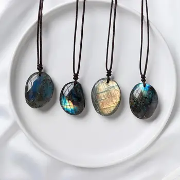  Ожерелья с подвесками из натурального Лабрадорита Для мужчин и женщин, Ожерелья из энергетического кварца, Украшения из камней, Лунный камень, Украшение для дома