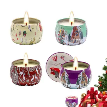 Подарочный набор рождественских ароматических свечей, 4 шт., набор рождественских маленьких свечей, подарочный набор ароматических свечей, полезный и декоративный Объемный мини
