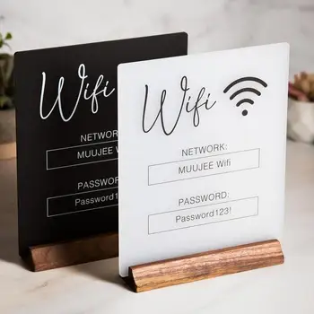  Акриловая подставка для вывесок Wi-Fi для общественных мест, домашних магазинов, таблички с надписью от руки учетной записи и пароля на доске объявлений с деревянной основой