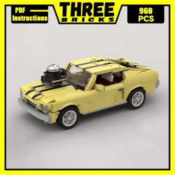  Строительные блоки YcMoc Винтажная Классическая гоночная модель желтого автомобиля Mustang Технические Кирпичи для сборки автомобиля своими руками Игрушки для детей Ребенок