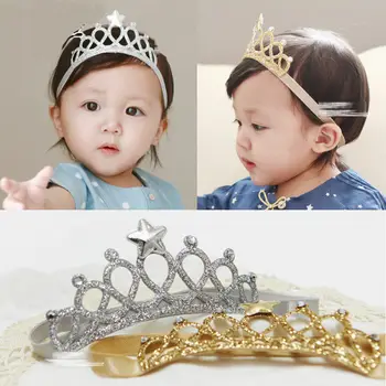  Новорожденные Дети, головные уборы для девочек, бант, Золотая, серебряная Звезда, корона, эластичная повязка на голову, детская тиара, принцесса на День рождения ребенка