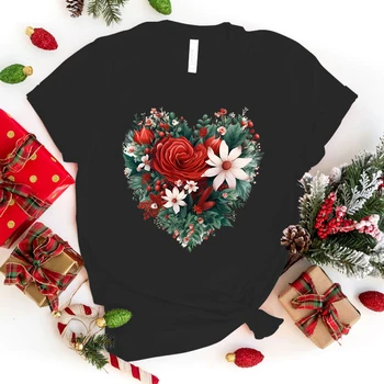  Забавная рубашка с принтом рождественского цветка любви, женская повседневная футболка с индивидуальностью, летняя милая футболка унисекс с рождественским цветком любви