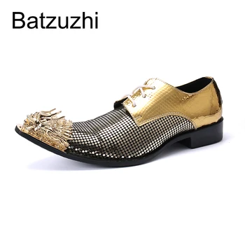  Мужская обувь Batzuzhi; Роскошные деловые Кожаные туфли Ручной работы с острым металлическим носком; Мужские модельные туфли на шнуровке для Мужской вечеринки!