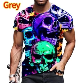  Новейшая крутая модная футболка с 3D рисунком черепа, мужская и женская футболка с коротким рукавом