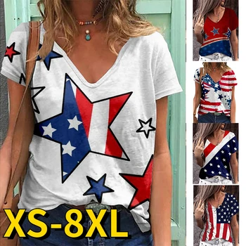  Летняя футболка с принтом нового дизайна, повседневные базовые женские топы с винтажным принтом, женская модная футболка с V-образным вырезом и коротким рукавом