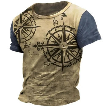  Футболка с 3D-принтом Compass, летняя модная футболка с короткими рукавами и круглым вырезом, повседневная мужская верхняя футболка, одежда