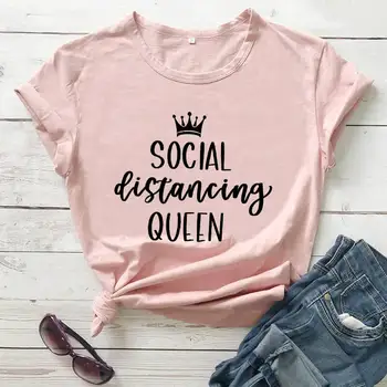  Социальная Дистанцирующаяся Королева Рубашка новое поступление 2020 100%хлопок забавная футболка Социальные Дистанцирующие рубашки Карантинная рубашка оставайся дома футболка
