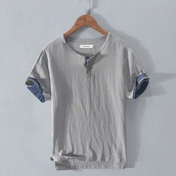  2022 100% Хлопок Льняная мягкая ткань льняная рубашка с длинными рукавами мужская тонкая однотонная рубашка молодежная повседневная льняная рубашка мужская футболка
