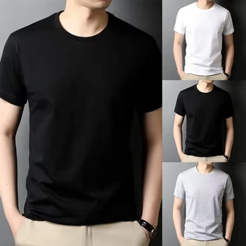  Модная футболка для мужчин, топы, однотонная мужская одежда, большие размеры от M до 5XL, футболки с круглым вырезом для мужчин, топы с коротким рукавом