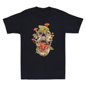  Коллекционер грибов с лягушачьим черепом Cottagecore, винтажная мужская футболка с эстетичными грибами