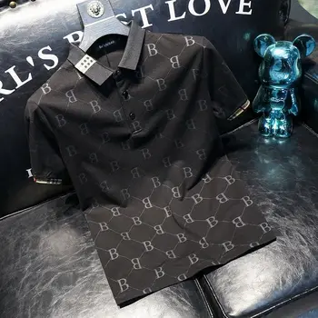  Новая мужская модная И красивая рубашка Поло с коротким рукавом и воротником-стойкой, Приталенная футболка, Универсальный тренд, Корейская версия