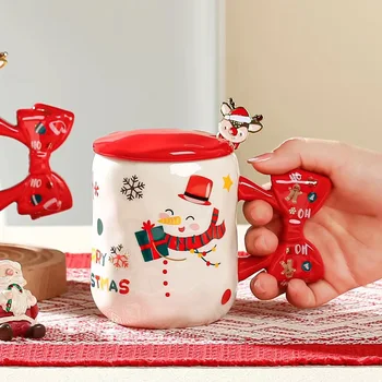  Креативная Мультяшная Рождественская Кружка с крышкой, ложка, Керамическая домашняя чашка для питья, красивая кофейная чашка с бабочкой в подарок