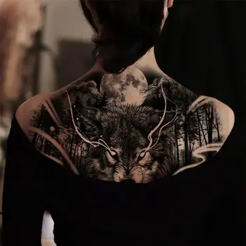  Временные татуировки с волчьей головой для женщины, мужчины, Стойкая панк-татуировка Луны на бедре, искусственная татуировка на руке, панк-водонепроницаемые тату-наклейки
