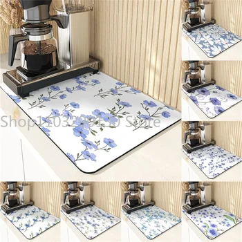  Впитывающий сушильный коврик в растительном стиле Для кухонного стола, украшение синими цветами и настольные аксессуары, Подставки для кофейных чашек