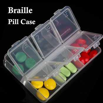  Футляры для таблеток Брайля, контейнер для лекарств с 6 ячейками, ящик для хранения слепых таблеток, органайзер для таблеток, аптечная коробочка для таблеток