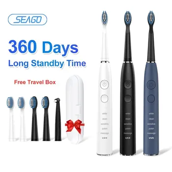  Выбор электрической зубной щетки Seago Sonic Уход за зубами Глубокая чистка зубов 360 дней в режиме ожидания 5 режимов Таймер на 2 минуты Портативный для путешествий