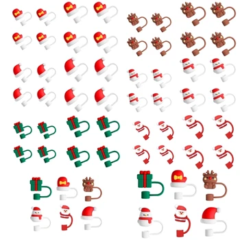  4 шт. Многоразовая соломенная перчатка в виде снеговика, Рождественская тематическая перчатка, соломинки, крышки для наконечников для питья, силиконовая соломенная крышка, T84E