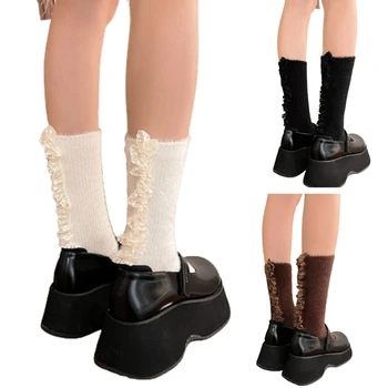  Женские носки до щиколотки, носки с рюшами и оборками, летние носки средней длины, уличная одежда 449B